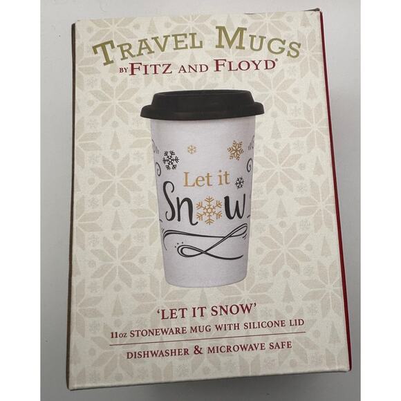 Fitz and Floyd Let It Snow Travel Mug 11oz Stoneware New in Box Holiday Cup - Picture 3 of 3